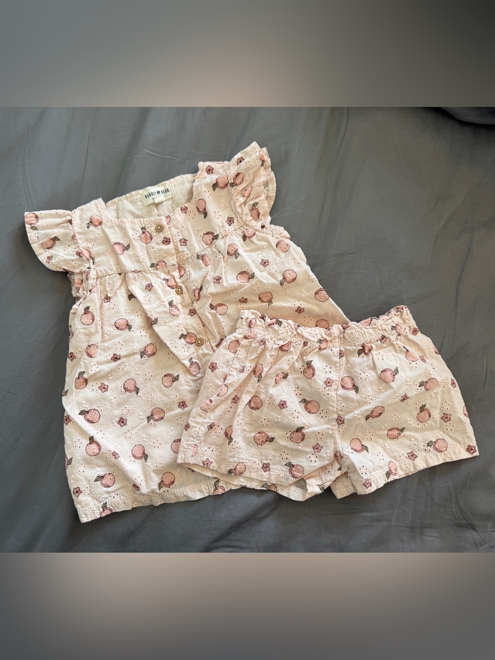 Girls Blush Pink Eyelet Peach-Print Pajama Set - Top & Shorts
